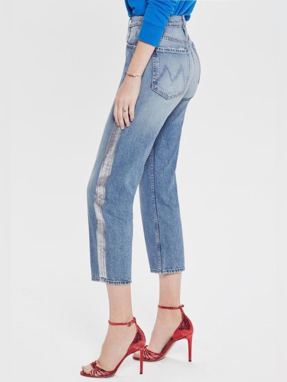 MOTHER The Thrasher High Rise Straight Crop Jeans Striped Wicked NWT 25